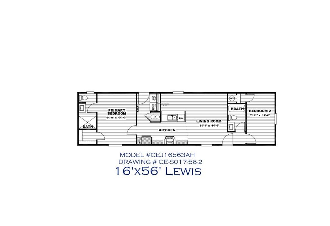 The LEWIS   16X56 Floor Plan