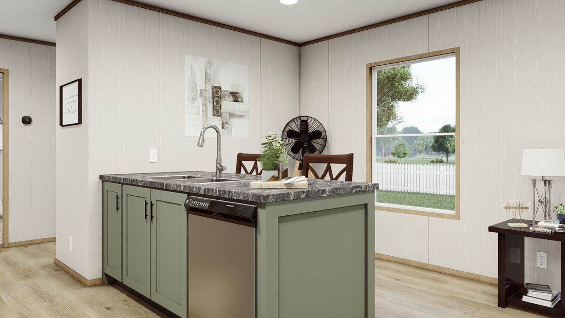 The LEWIS   16X56 Kitchen. This Manufactured Mobile Home features 2 bedrooms and 2 baths.