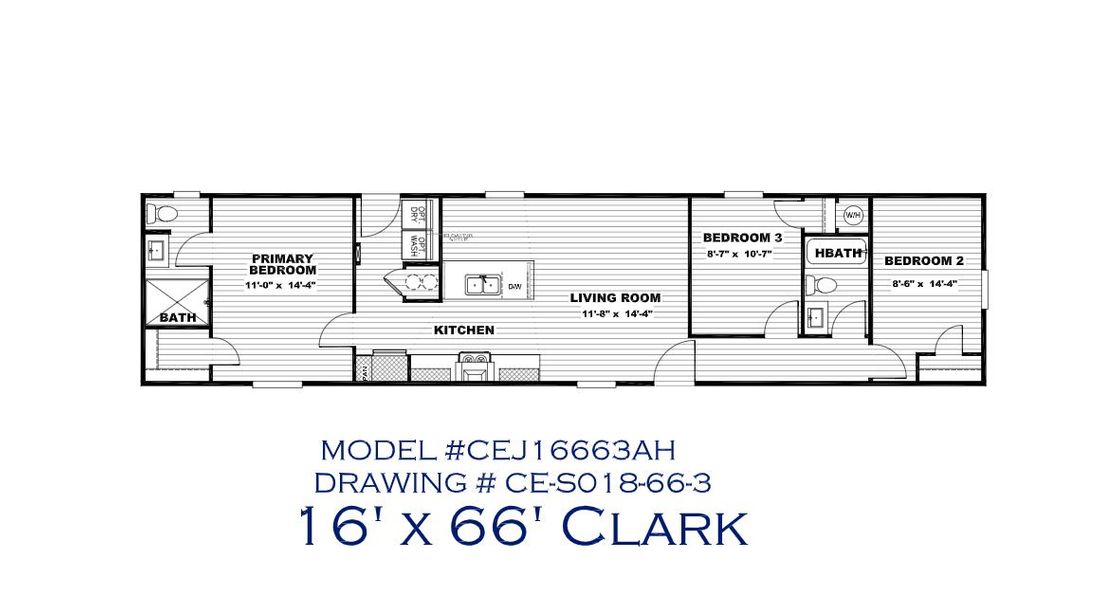 The CLARK   16X66 Floor Plan