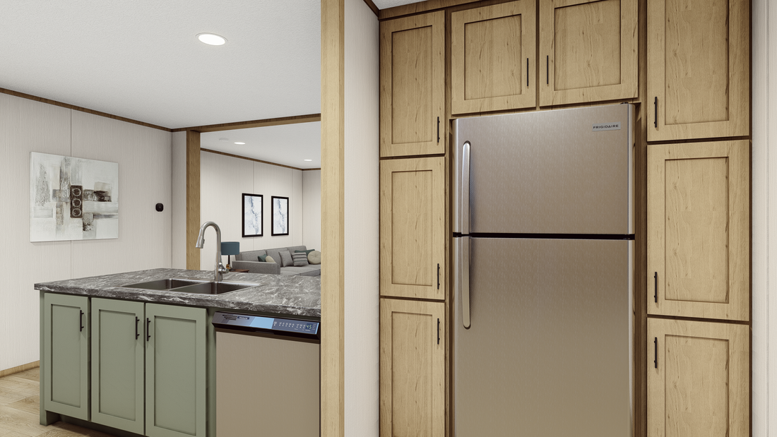 The DRAKE   28X40 Kitchen. This Manufactured Mobile Home features 3 bedrooms and 2 baths.